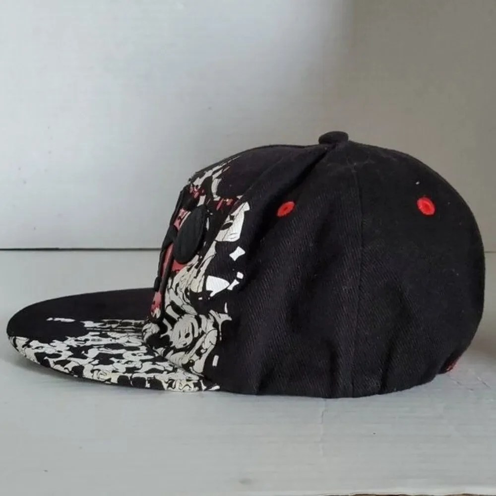 Mickey Mouse Flat Brim Hat Cap Black Embroidered Disney Parks Size Youth
